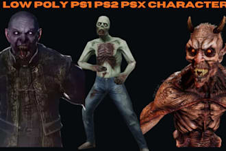 create creepy n64 ps1 psx ps2 low poly 3d horror character zombies for game