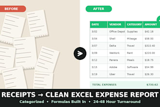 turn your messy receipts and expenses into a clean excel report