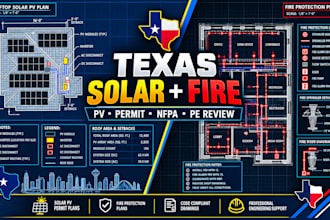 design texas solar nec pv permit plans,licensed fire protection drawings pe seal