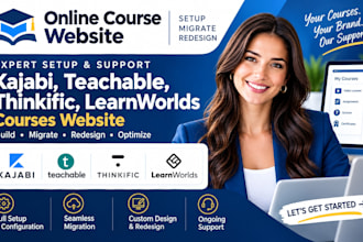 setup, migrate redesign, kajabi teachable thinkific learnworlds courses website