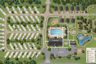 design custom rv park map, campground, resort and campsite map