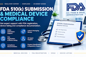 handle fda 510k submission, device listing, fda registration and compliance