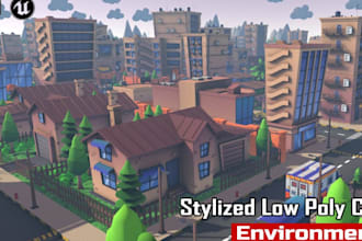 make stylized low poly 3d game environment, game map, game level, game world