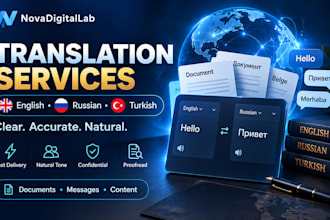 translate and proofread english russian and turkish texts