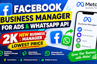 create facebook bm for ads and whatsapp API setup