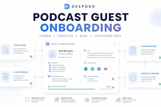 manage podcast guest onboarding forms, profiles, bios and interview prep