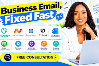 setup and fix business email on godaddy, namecheap, bluehost, titan and outlook