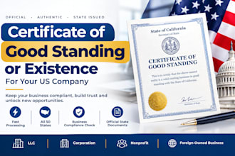 get certificate of good standing or existence for your US company