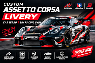 design custom iracing livery, custom assetto corsa car wrap and sim racing skin