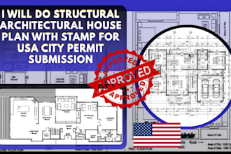 do structural architectural house plan with stamp for USA city permit submission