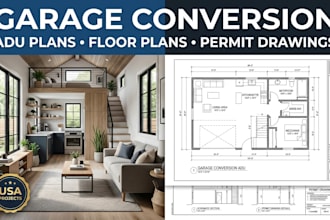 design garage conversion adu plans and permit drawings for USA