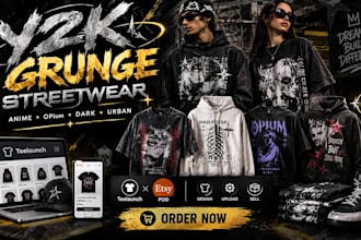 do y2k grunge anime opium streetwear clothing brand teelaunch etsy pod designs