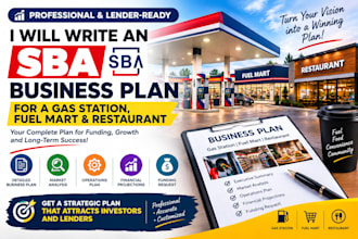 write an sba business plan for a gas station, fuel mart, and restaurant