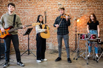 record bass fiddle guitar and drums for your song