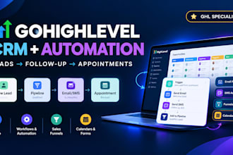gohighlevel crm will setup ghl CRM, workflows, automation and funnels
