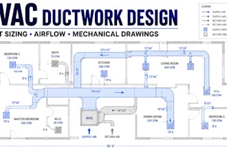 do hvac ductwork design duct sizing airflow cfm calculation mechanical drawings