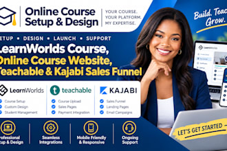 setup learnworlds course, online course website, teachable, kajabi sales funnel