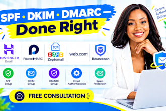 setup hostinger email, powerdmarc, zoho zeptomail, web com and bounceban