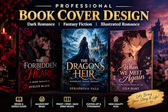 design dark romance book cover fantasy fiction illustrated romance book cover