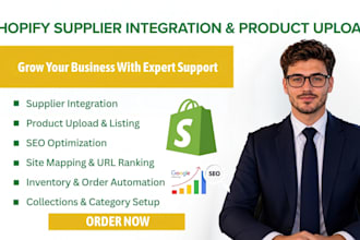 do shopify supplier integration, product upload, SEO and site mapping