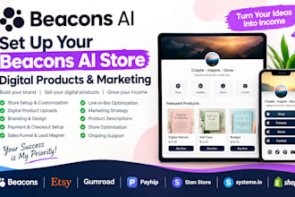 set up beacons ai, beacons store, digital products and link in bio
