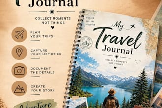 design travel journal, planners, itinerary guides, and adventures workbbok