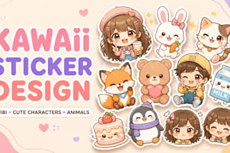 create custom kawaii sticker, chibi mascot, chibi sticker and cute sticker sheet