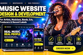 create a stunning music website for music artists, djs, bands and record labels