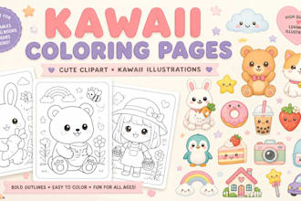 create kawaii coloring pages, kawaii anime, cute clipart and kawaii illustration