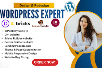 wordpress website using elementor divi  wpbakery brick and beaver builder