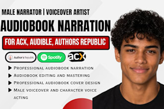 narrate or edit your memoir audiobook, male voiceover, audiobook cover for acx