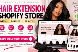 design hair extension shopify store, hair extension website or wig website