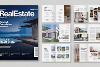design modern editable canva real estate magazine, property catalog, brochure