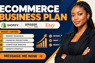 write ecommerce business plan for shopify amazon fba etsy with financials model
