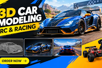 do 3d car modeling, rc, car racing for game and rendering concept