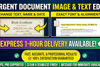 change name, date, text, and edit document image within 1 hour
