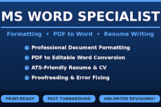 do data entry, ms word formatting, typing and document cleanup