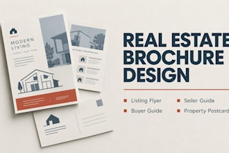 design a real estate brochure listing flyer, buyer and seller guide and postcard
