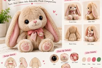 create custom plushie toy stuffed animal character design 3d plushie