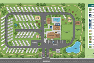 design rv park map, campground, campsite, caravan and visitor wayfinding  map