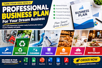 create plumbing recycling cleaning dental bakery medspa resturant  business plan