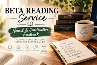 beta reader and give honest feedback for you book