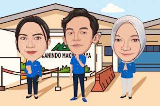 draw custom big head caricature or team illustration for you