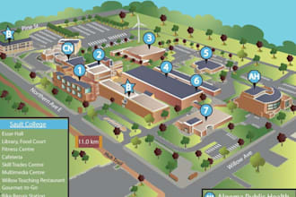 design custom campus map, university map, school map, wayfinding map
