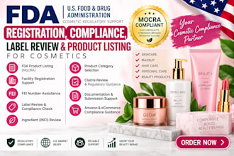 do fda registration, compliance, label review and product listing for cosmetics