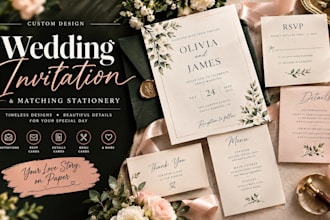 design a wedding invitation and matching stationery suite