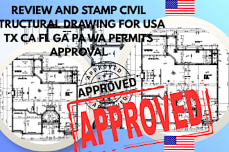 review and stamp civil structural drawing for USA tx ca fl ga pa wa permits