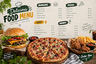 design a modern and professional restaurent food menu