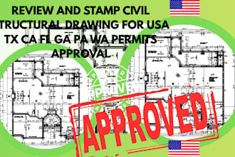 review and stamp civil structural drawing for USA tx ca fl ga pa wa permits