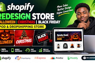 redesign shopify halloween christmas black friday  pod dropshipping store vomrac